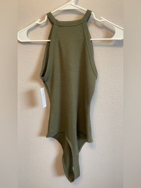 Olive Ribbed Halter Bodysuit & Black One